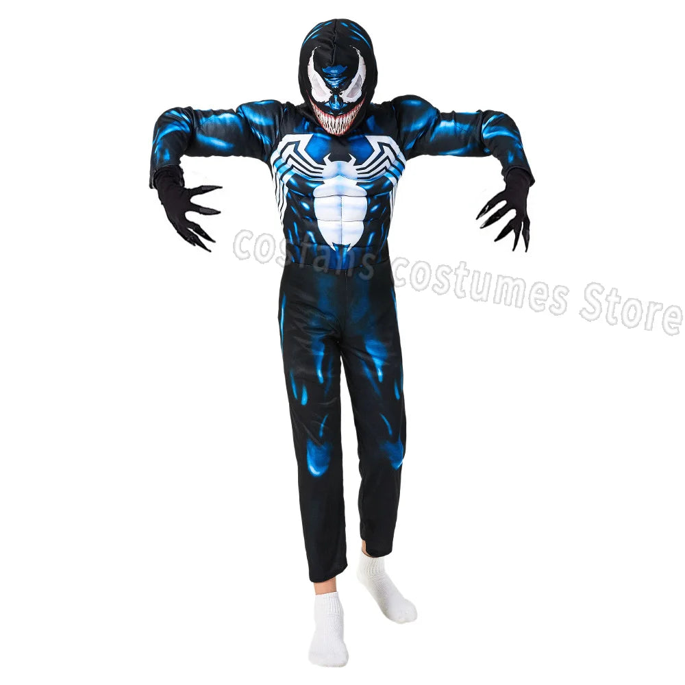 Superhero Black Spider Venom Costume Ghost Costume Onesie 3D Spandex Unisex Jumpsuit Bodysuit Halloween Cosplay