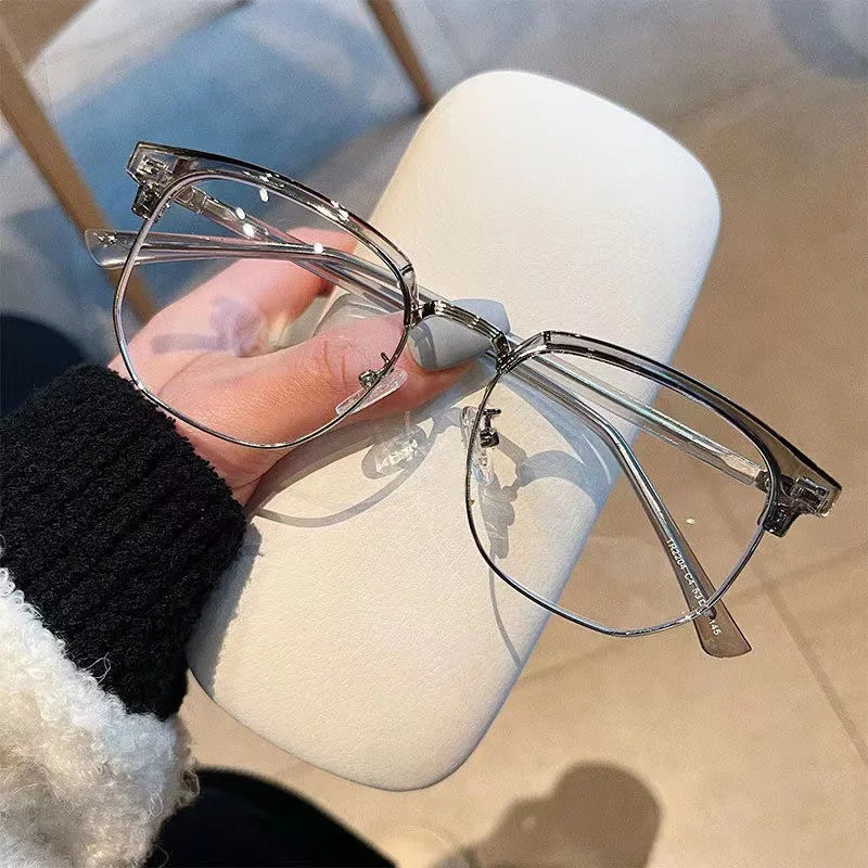 Fashion unisex square Plain glasses for men women Metal frame glasses polygon eyeglasses Gentle Black anti blue light glasses