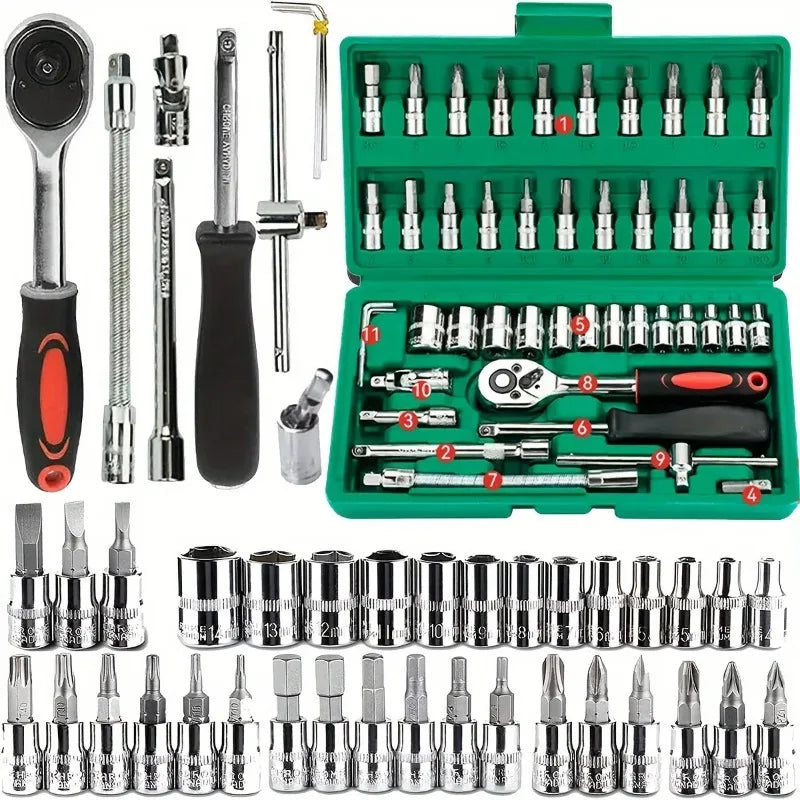 46-piece socket wrench set for auto repair kit - small fly 1/4 ratchet wrench set for household hardware maintenance