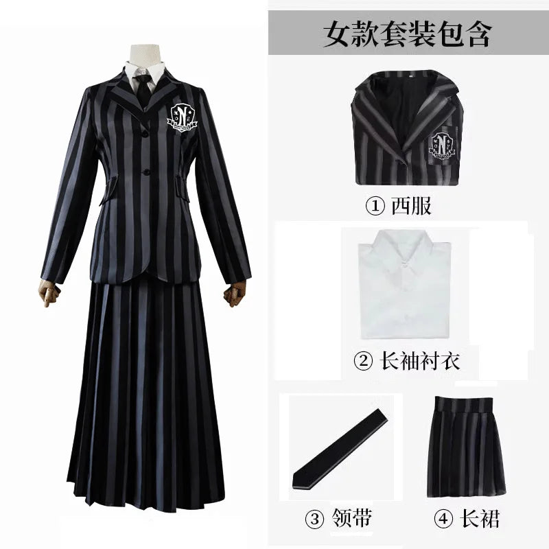 Anime Addams Cosplay Wednesday Costume Suit Dress Vest College School Uniforms Girl Women Christmas Clothing Wig Costume