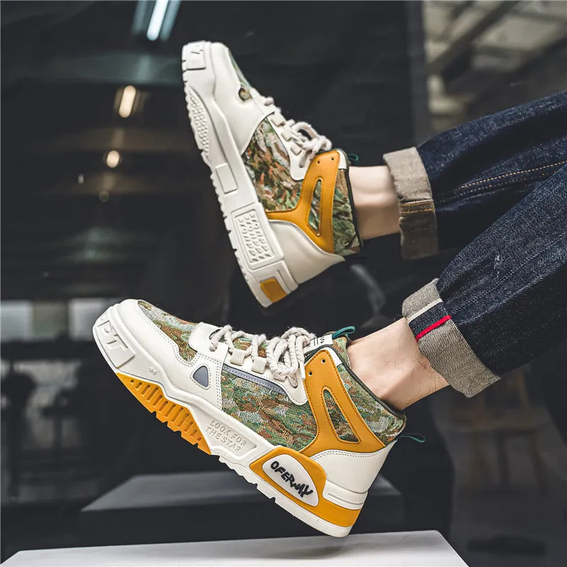 Men's high-top Korean trend sports casual shoes four seasons soft-sole anti-slip outdoor sports board shoes flat walking shoes