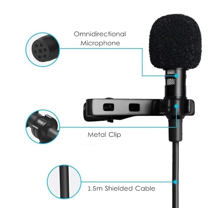 Mini micrófono Lavalier USB portátil de 1,5 m/3,5mm/tipo-c micrófono de solapa con Clip de Metal micrófono condensador para PC y portátil