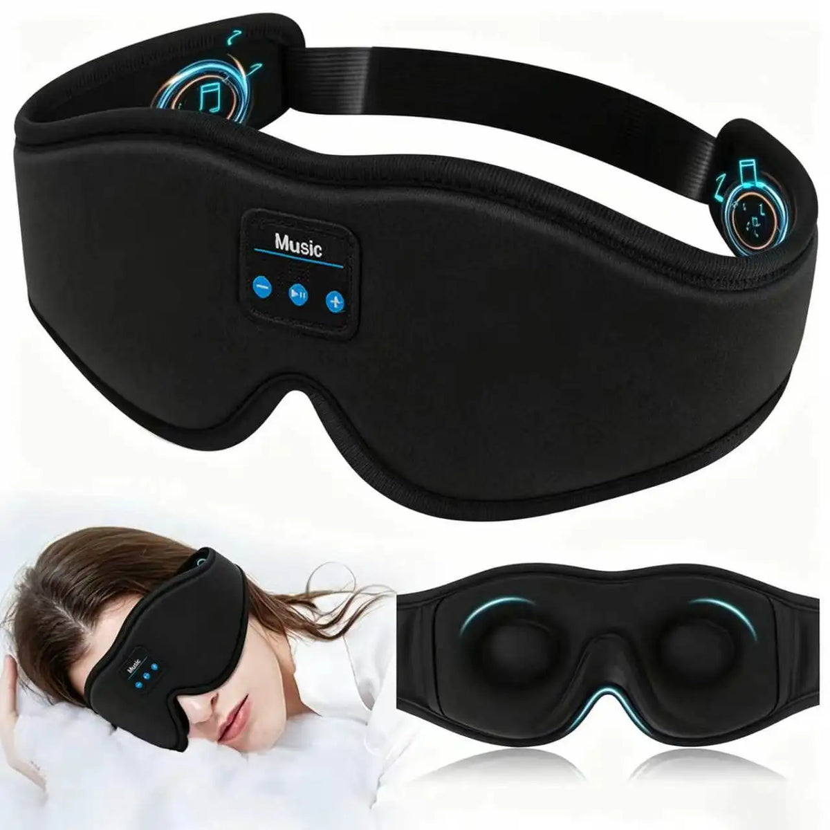HTMCK Antifaz para Dormir Bluetooth 3D con Altavoz HD Incorporado - Antifaz para Dormir que reproduce música cómodos Auriculares para Dormir
