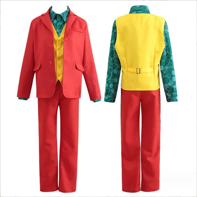 oker Conjunto de disfraces de cosplay - Joaquin Phoenix Arthur Fleck Clown Traje bañado en rojo con peluca verde - Conjunto de uniforme personalizado