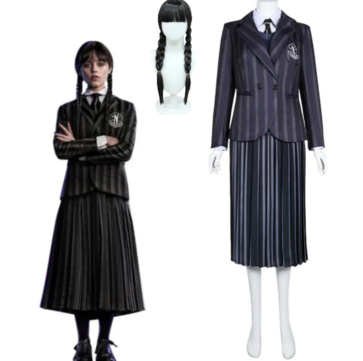 Anime Addams Cosplay Wednesday Costume Suit Dress Vest College School Uniforms Girl Women Christmas Clothing Wig Costume