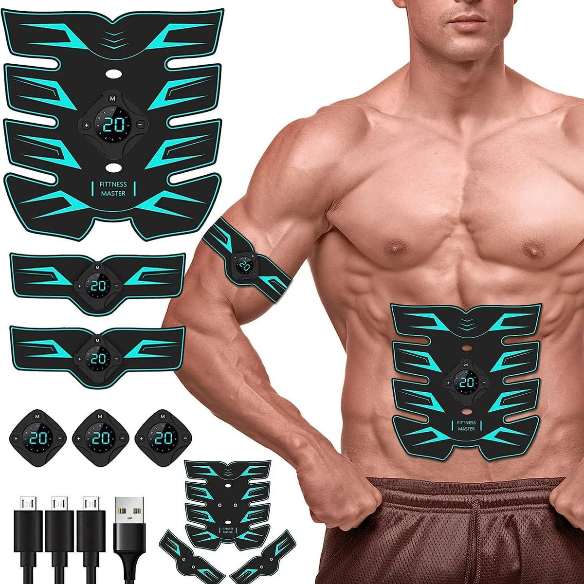 Máquina de Fitness inteligente portátil, equipo de Fitness EMS, dispositivo Abdominal perezoso, ocho parches abdominales, dispositivo de ejercicio de brazos ABS
