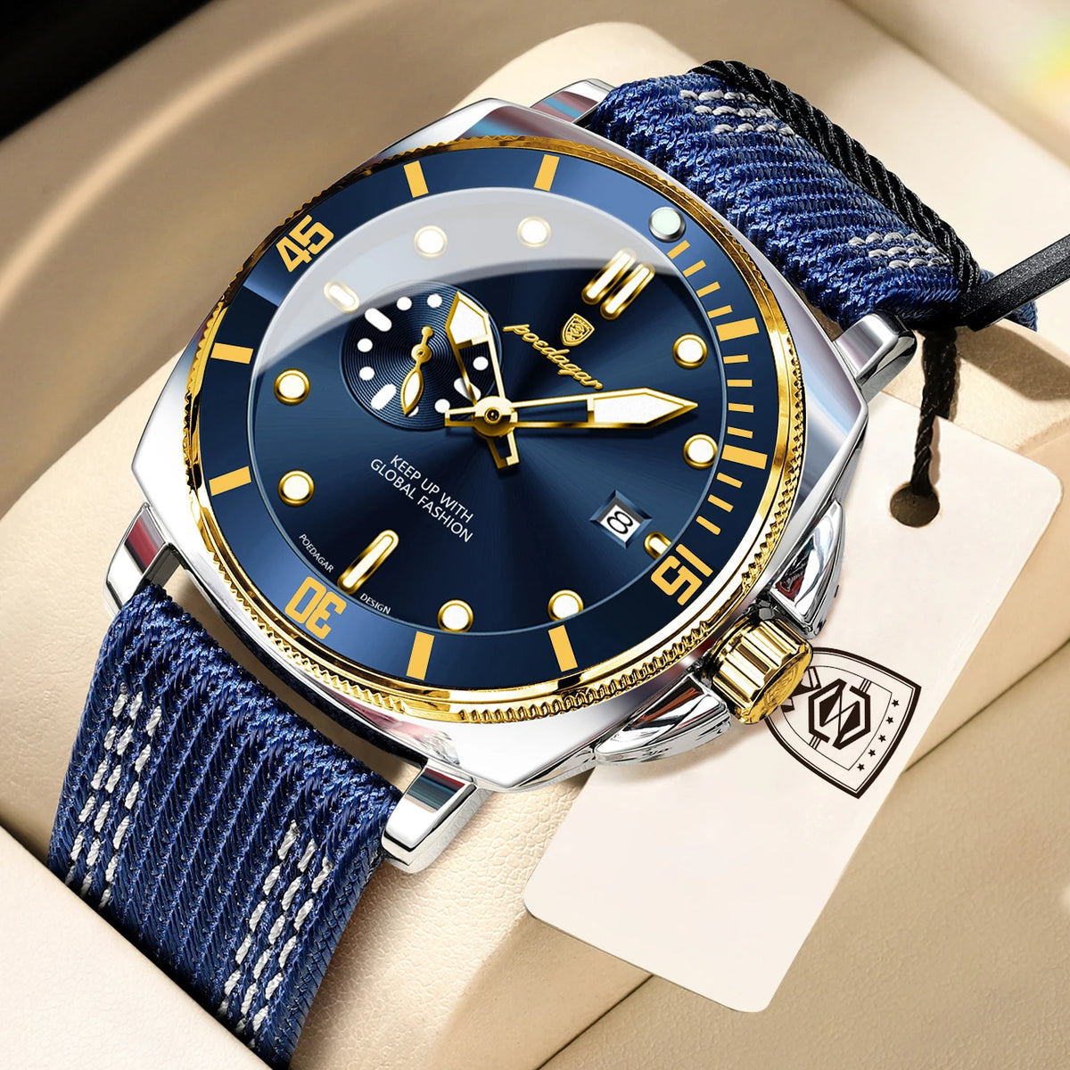 POEDAGAR Top Original Male Wristwatch Luminous Waterproof Date Fashion Men Clock Nylon Leather Quartz Men's Watches Reloj Hombre