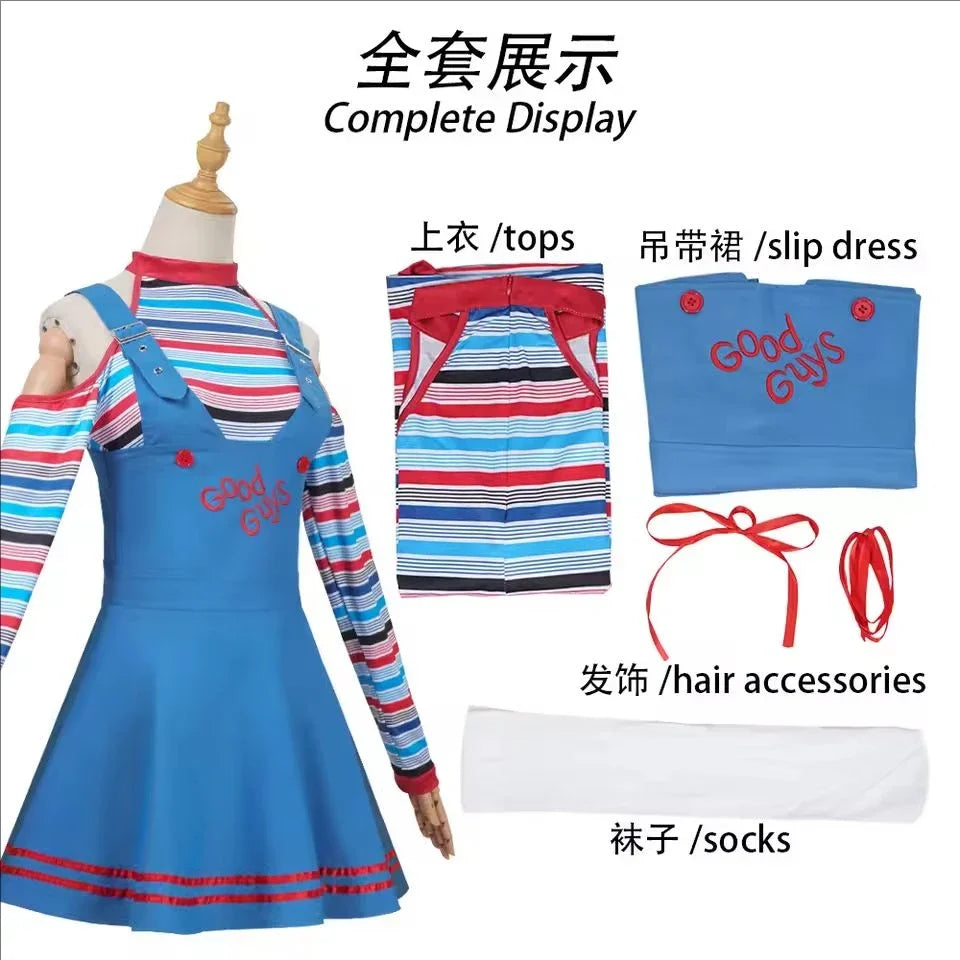 Disfraz de muñeco fantasma para mujer, disfraz de Chucky, vestidos elegantes para niñas adultas, disfraz de payaso de muñeco fantasma de terror para carnaval, Halloween