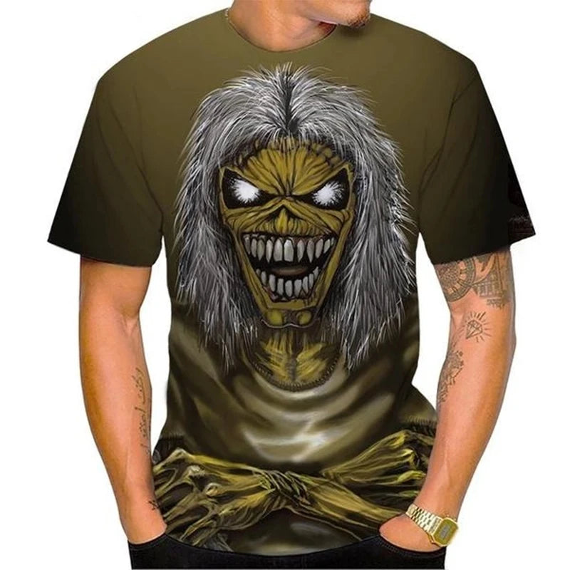 Hot Selling New Product 3D Printed Men's T-shirt Rock Music Round Neck Short Sleeved Heavy Metal Fashion Casual Short Sleeved