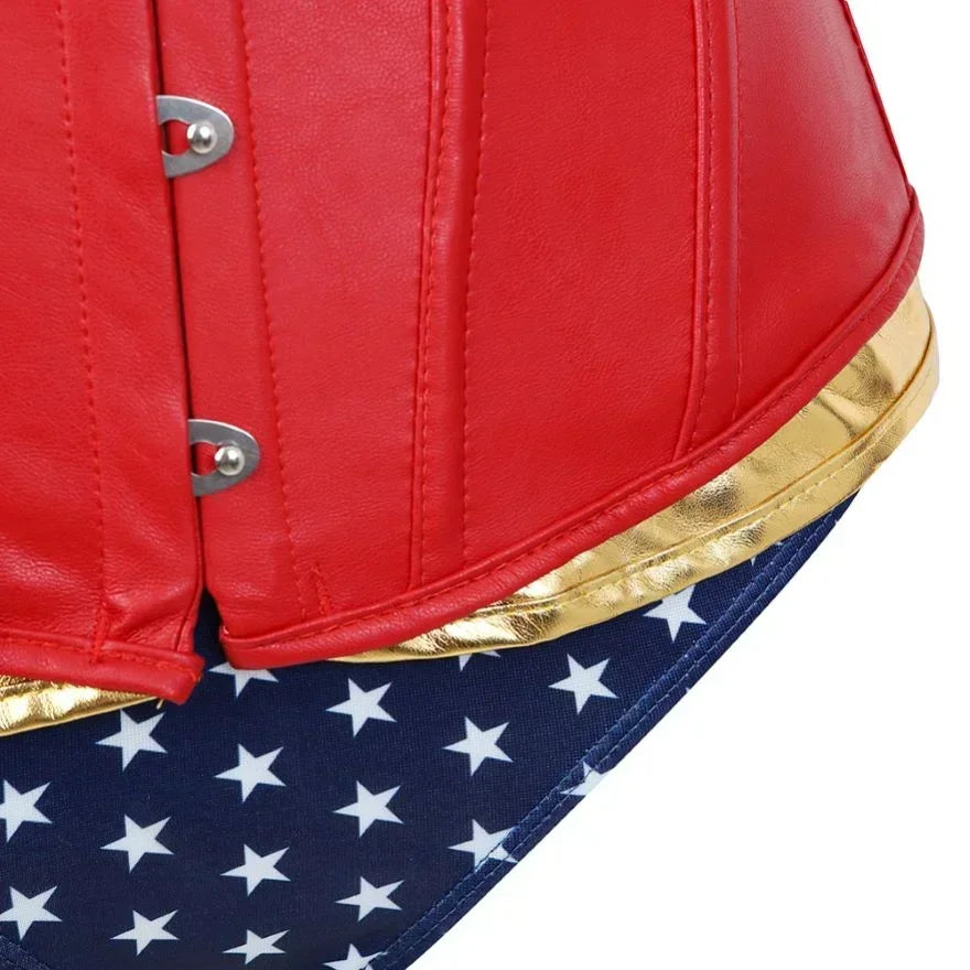 Corsé Steampunk de piel sintética para mujer con pantalones cortos con cordones Ovebust Bustier disfraz de superhéroe de Halloween de talla grande