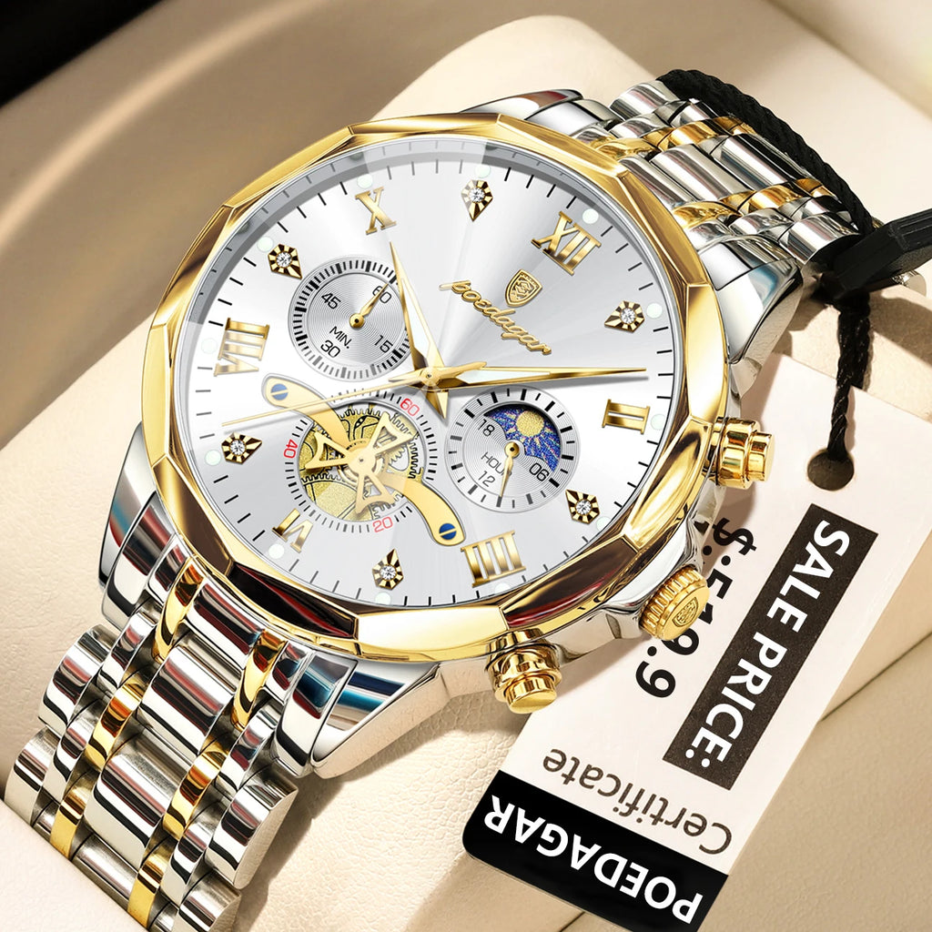 POEDAGAR Luxury Men Watch Top Original Waterproof Luminous Chronograph Man Wristwatch Stainless Steel Quartz Men's Watches Reloj