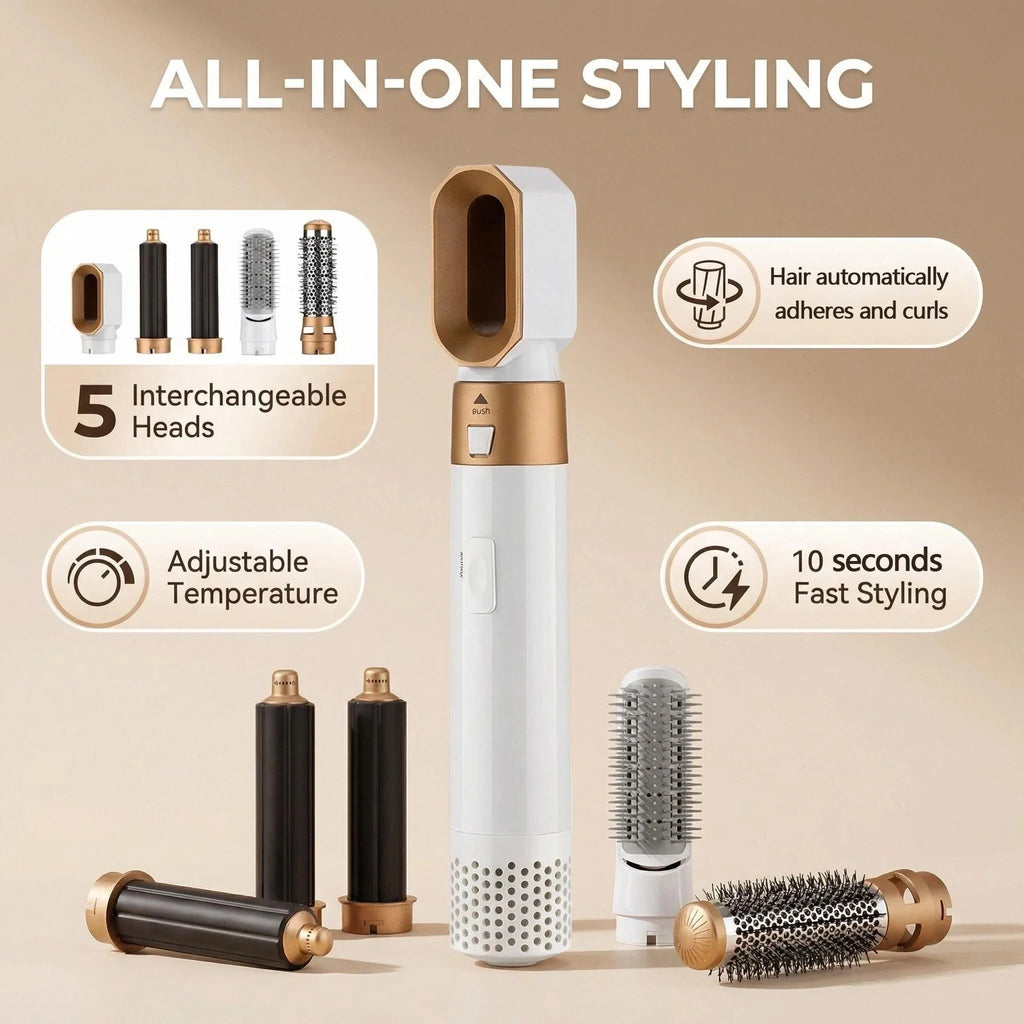 LUXLOCK 5-in-1 Hair Styling Kit Multi-Function Curling Iron Straightener Hot Air Brush Quick Styling Hair Care Beauty Tools
