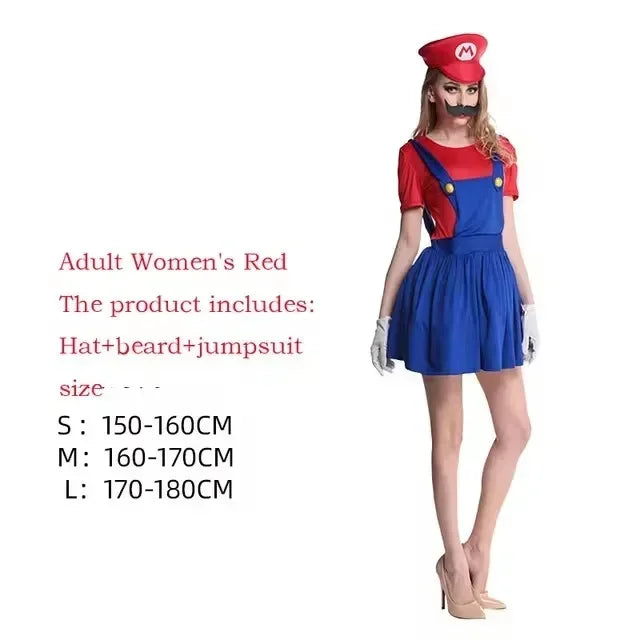 Anime Super Luigi Brothers Cosplay Adult Men and Women Boys Girls Jumpsuit Beard Hat Set Halloween Costume Props