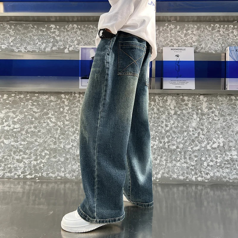 New Autumn Children Casual Jeans for Big Boy Fashion Vintage Jeans Trousers Cotton Sweatpants Teenager Kids Denim Pants Age 4-14
