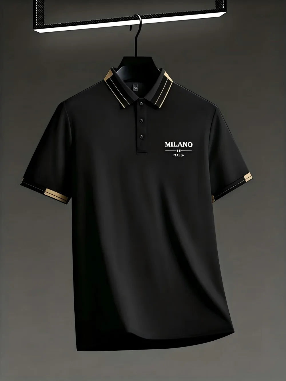 American Style New Men's Summer Italian Striped Letter Print Soft and Breathable Polo Short Sleeved T-Shirt Outdoor Urban Casual