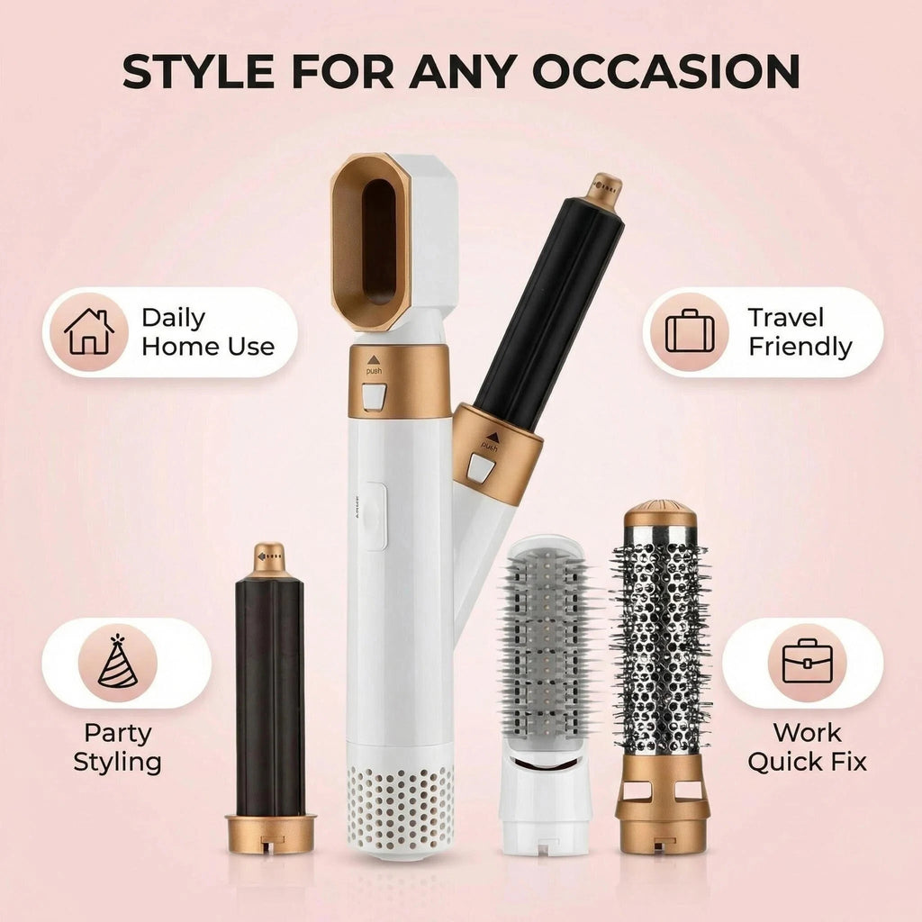 LUXLOCK 5-in-1 Hair Styling Kit Multi-Function Curling Iron Straightener Hot Air Brush Quick Styling Hair Care Beauty Tools