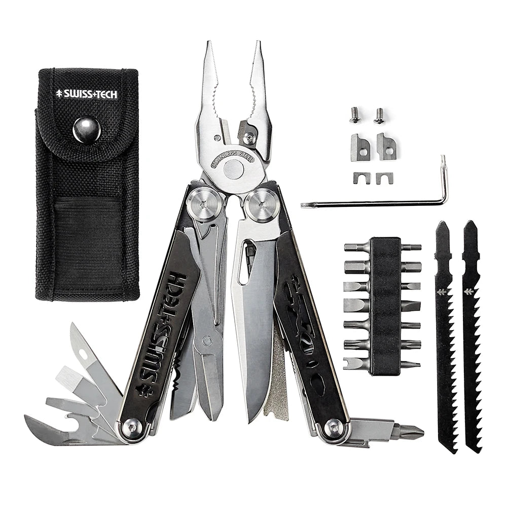 SWISS TECH Multifunctional Folding Pliers 37 in 1 Pocket Knife Portable EDC Tools Kit Set Replaceable Parts Outdoor Camping Gear