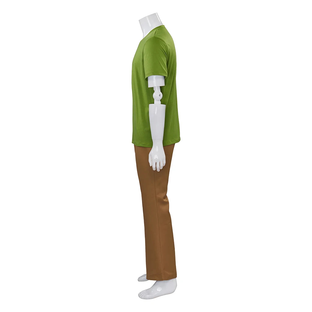 Disfraz de Cosplay Shaggy para hombres adultos, camisa de manga corta con cuello en V verde y pantalones marrones, traje de Halloween