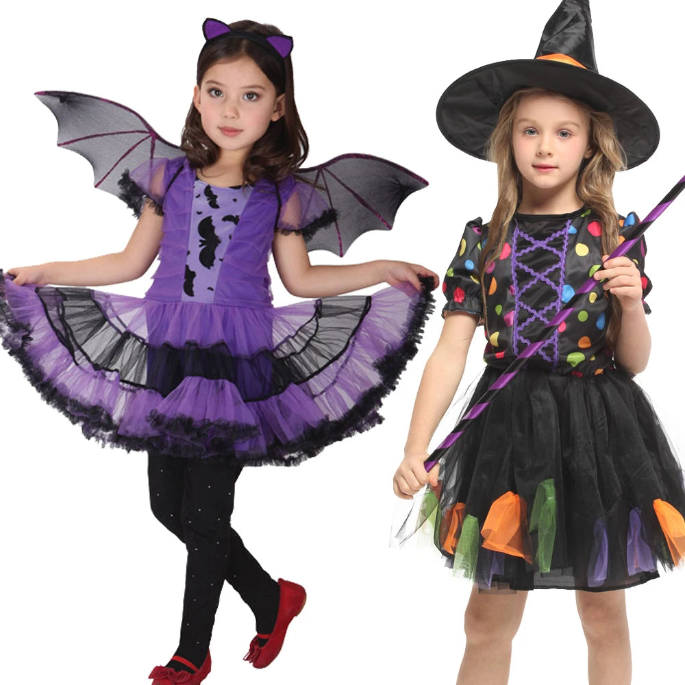 Disfraces de personajes de brujas de Halloween: hermosos vestidos para niñas, juegos de rol infantiles como No broomthe Devil Queen, Witch Carnival