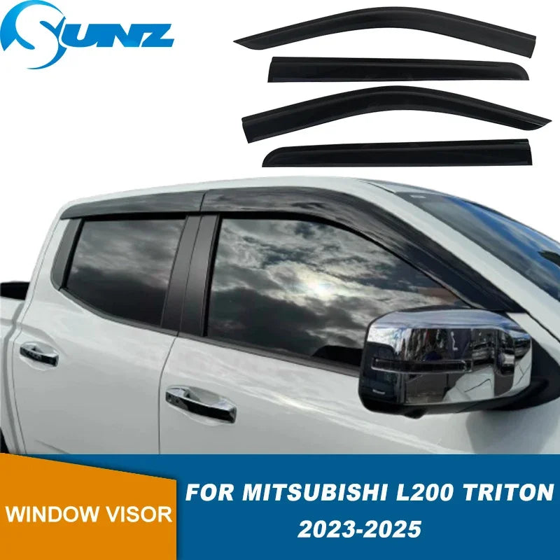 4PCS Injection Black Window Deflector Shiled For Mitsubishi L200 Triton 2023 2024 2025 Car Window Visor Sun Shield Rain Guard
