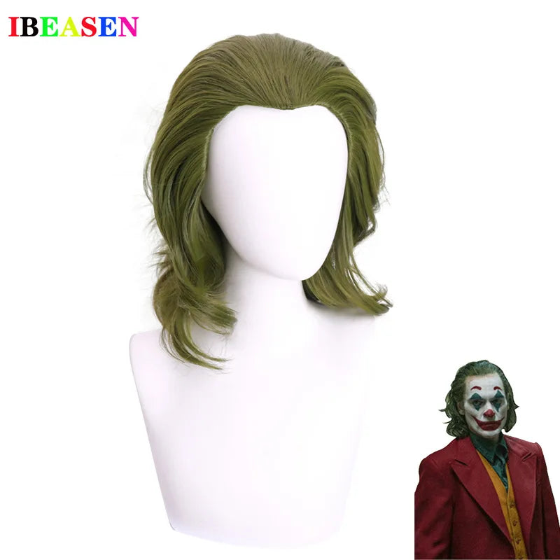 oker Conjunto de disfraces de cosplay - Joaquin Phoenix Arthur Fleck Clown Traje bañado en rojo con peluca verde - Conjunto de uniforme personalizado