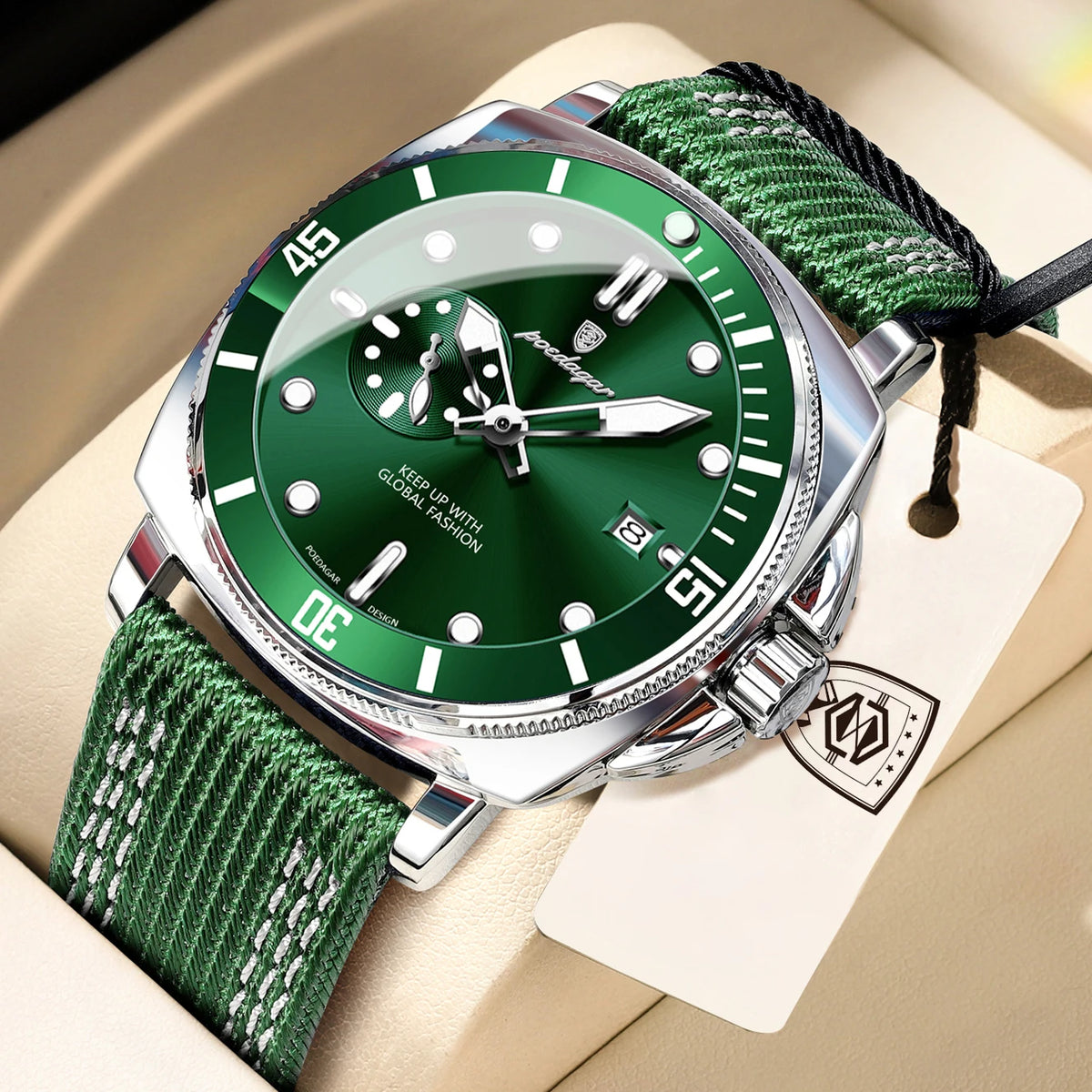 POEDAGAR Top Original Male Wristwatch Luminous Waterproof Date Fashion Men Clock Nylon Leather Quartz Men's Watches Reloj Hombre
