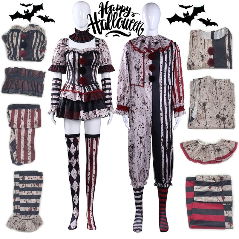 Terrifier Art The Clown Cosplay Costume Horror Joker Clown Suit Full Set Halloween Party Role Play Outfit for Men Women