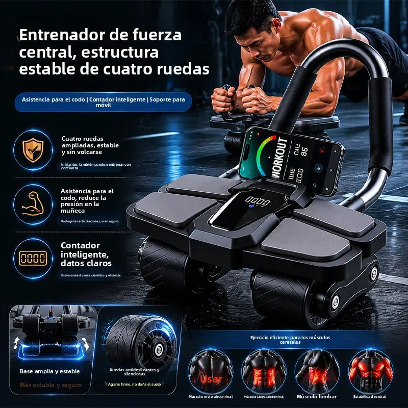 Rueda Abdominal de rebote automático, dispositivo de entrenamiento de cuatro ruedas, entrenador de fuerza central para hombres, rodillo muscular Abdominal, equipo de gimnasio