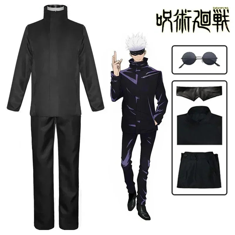 Anime Jujutsu Satoru Gojo Cosplay Costume Eye Patch Wigs Free Glasses Halloween Party Men Women