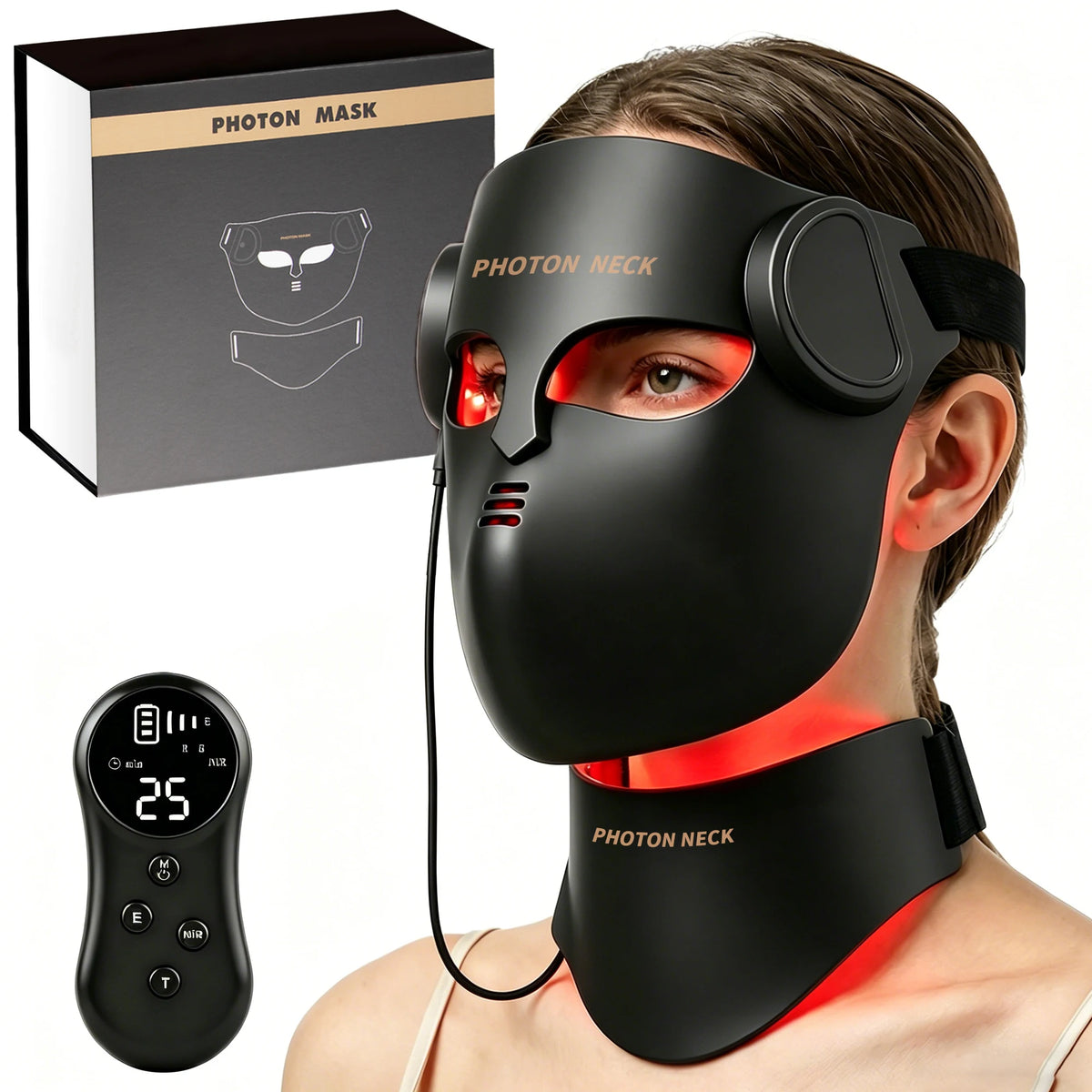 Terapia de luz roja, mascarilla Facial LED de 8 colores con cuello, mascarilla de terapia infrarroja de fotones de silicona para reducir las arrugas y el cuidado Facial del acné