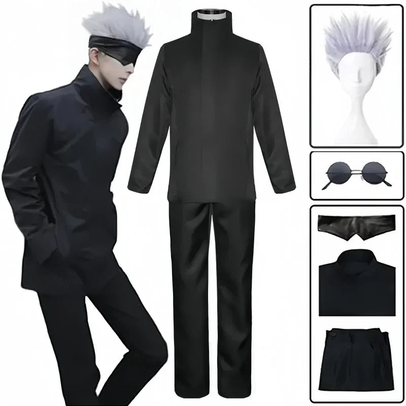 Anime Jujutsu Satoru Gojo Cosplay Costume Eye Patch Wigs Free Glasses Halloween Party Men Women
