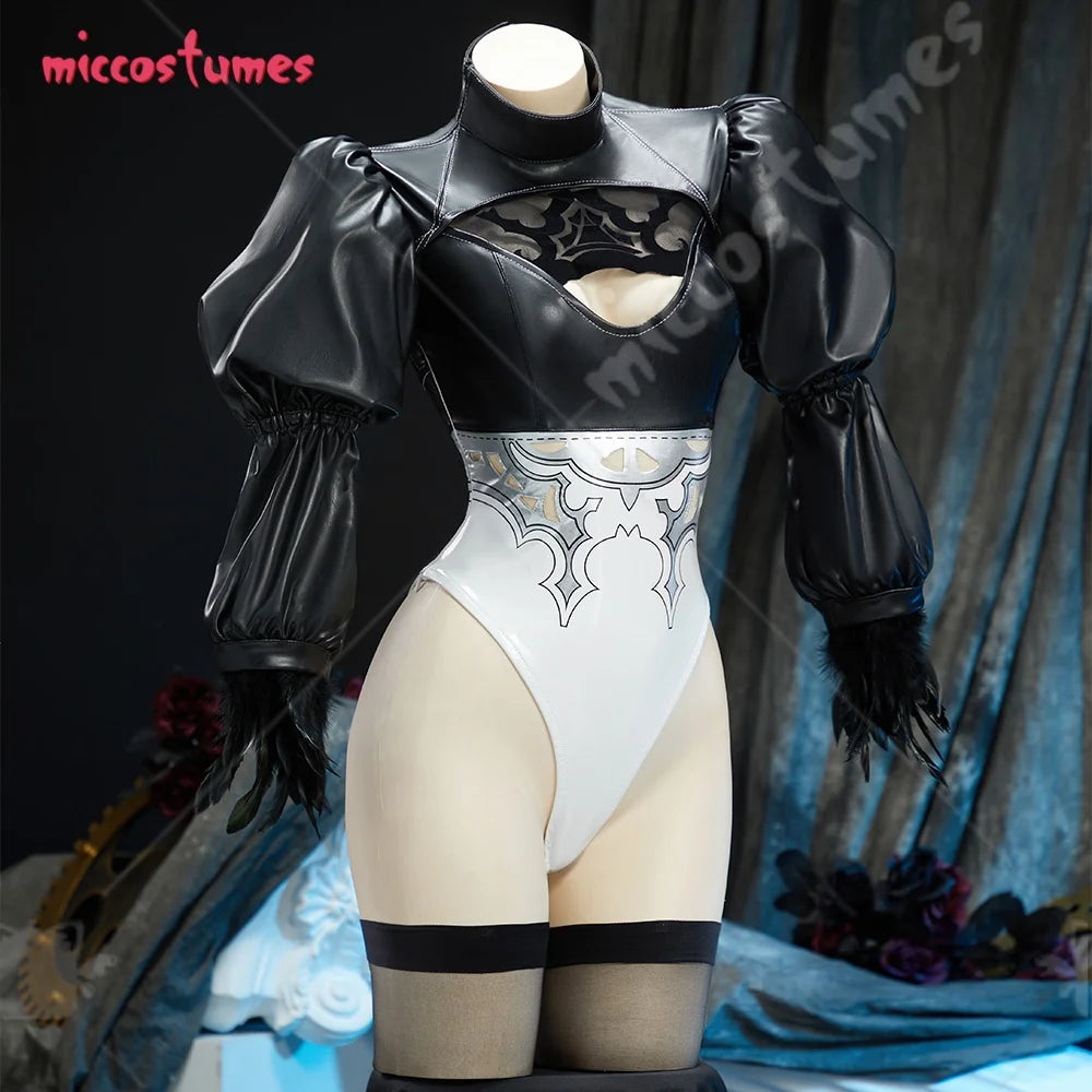 【Ready for Ship】Miccostumes Women's Black Gothic Cosplay Costume Auto Bodysuit with Gloves and Eye Patch for Halloween