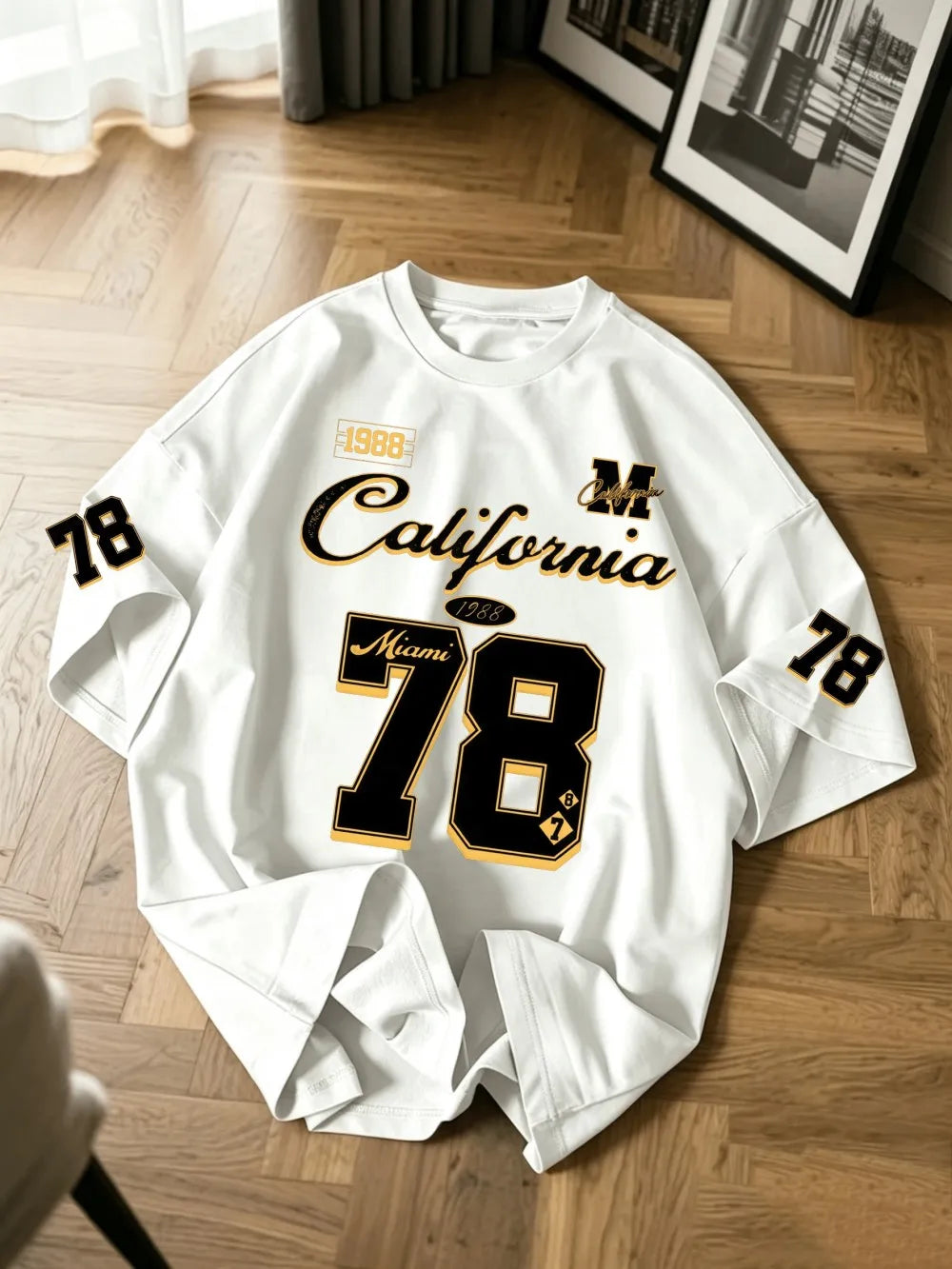 New Men's Summer Retro 1988 California Letter Print micro Elastic Breathable Round Neck T-Shirt Outdoor Casual Sports Top