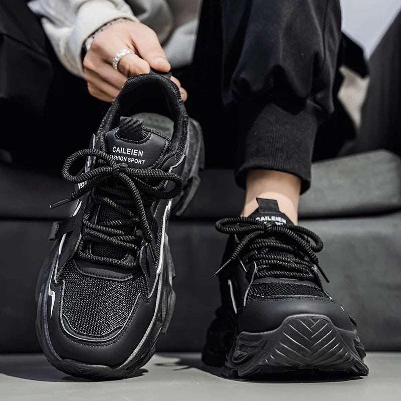 Men's Thick sole casual sneakers four seasons breathable lightweight soft-sole outdoor running shoes students speed sports shoes