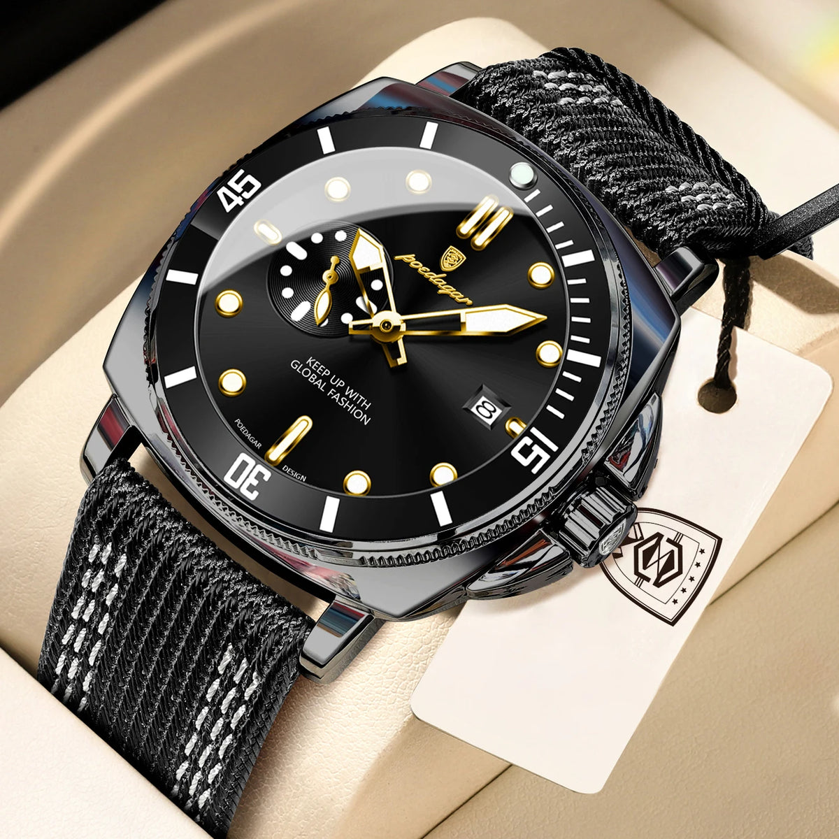 POEDAGAR Top Original Male Wristwatch Luminous Waterproof Date Fashion Men Clock Nylon Leather Quartz Men's Watches Reloj Hombre