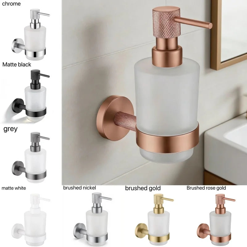 Brushed Rose Gold Bathroom Accessories Hardware Stainless Steel Material Wall Mount Cleaning Tool Soap Dispenser Seven Colors