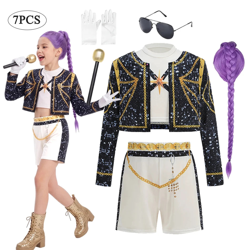Disfraz de Halloween para niña, ropa de espectáculo de moda de cantante Pop, puesta en escena, uniforme de vestir, disfraces de fiesta para espectáculo infantil, 3 uds.