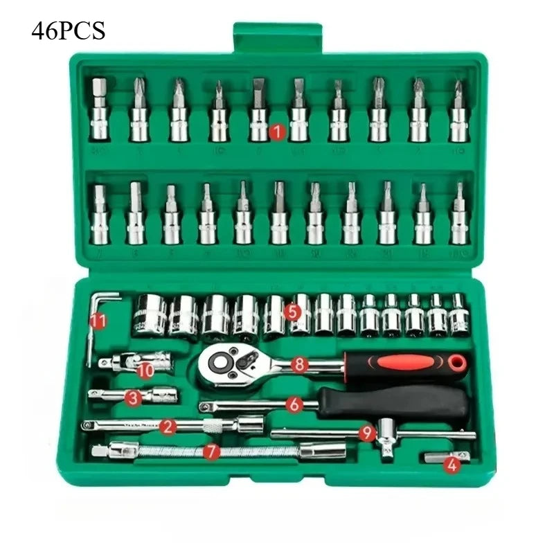 46-piece socket wrench set for auto repair kit - small fly 1/4 ratchet wrench set for household hardware maintenance