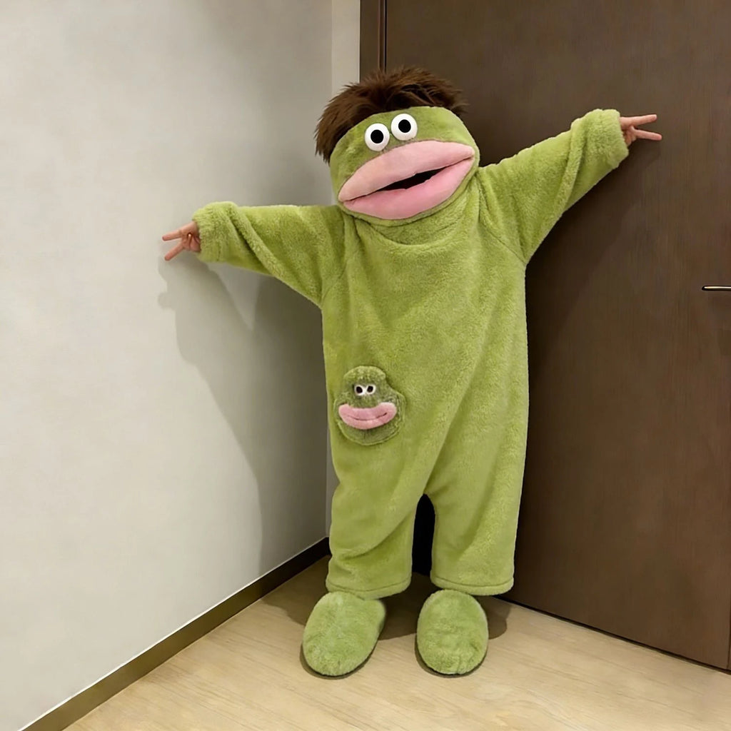 Cartoon Big Mouth Monster Cute Funny Onesie Pajamas For Kids New Autumn Winter Boys Girls Thickened Warm Coral Fleece Loungewear