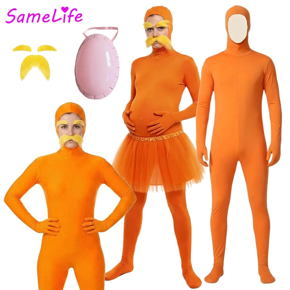 Orange Lorrax Cosplay Fantasy Clothing Seuss Cartoon Women Men Costume Disguise Halloween Male Roleplay Fantasia Party Outfits