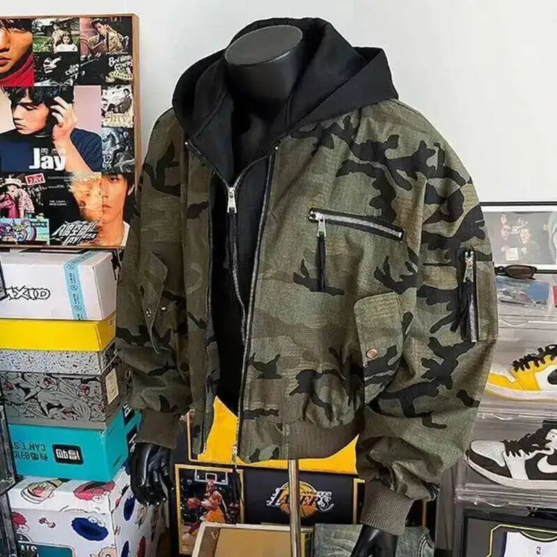 PFHQ Camouflage Men's Hooded Jacket 2025 Spring Autumn New High Street Long Sleeve Korean Style Fashion Casual Male Tops 21E2824