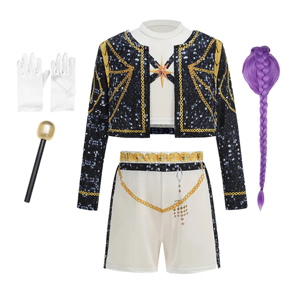 Disfraz de Halloween para niña, ropa de espectáculo de moda de cantante Pop, puesta en escena, uniforme de vestir, disfraces de fiesta para espectáculo infantil, 3 uds.