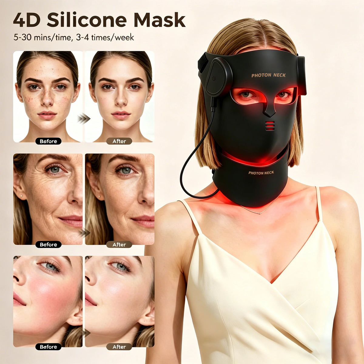 Terapia de luz roja, mascarilla Facial LED de 8 colores con cuello, mascarilla de terapia infrarroja de fotones de silicona para reducir las arrugas y el cuidado Facial del acné