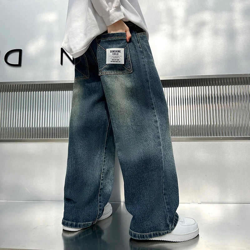 New Autumn Children Casual Jeans for Big Boy Fashion Vintage Jeans Trousers Cotton Sweatpants Teenager Kids Denim Pants Age 4-14