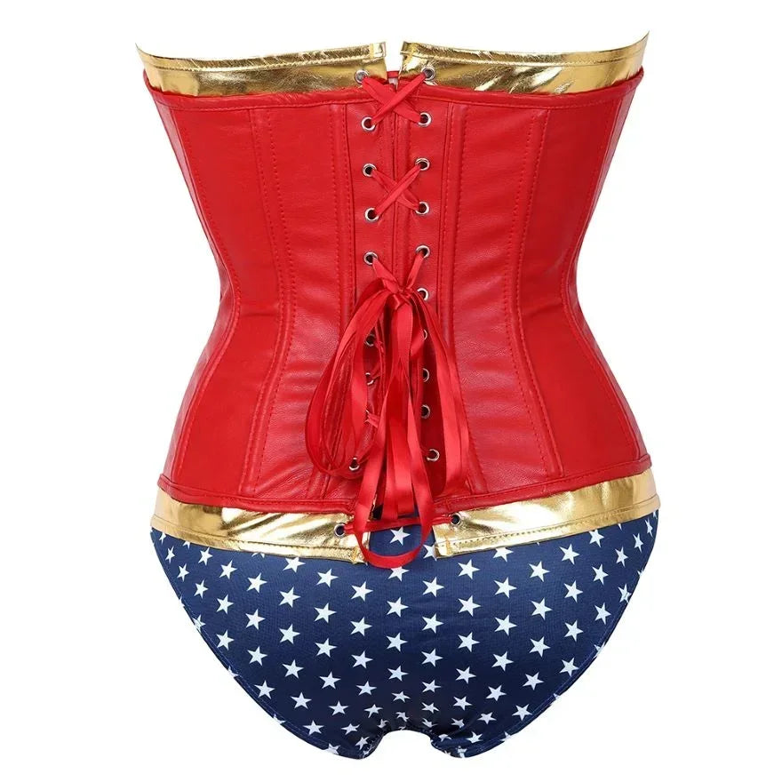 Corsé Steampunk de piel sintética para mujer con pantalones cortos con cordones Ovebust Bustier disfraz de superhéroe de Halloween de talla grande