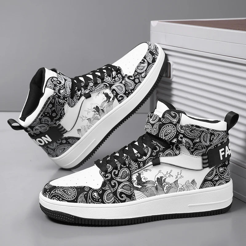 Mens Board Shoes 2025 New High Cut Thick Sole Height Increasing Street Trend Casual Shoes Flat Comfortable Sneakers for Men