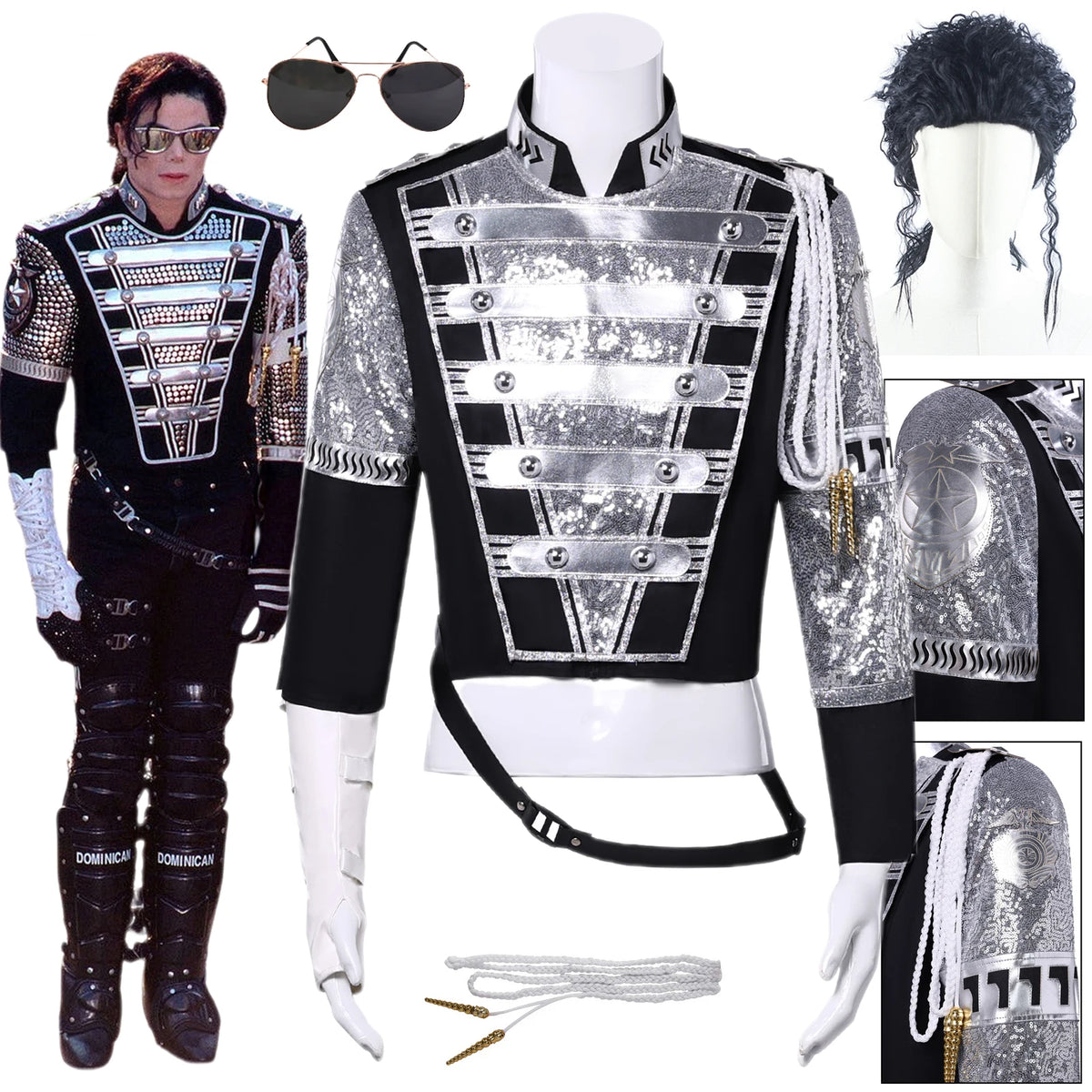 Michael MJ Punk Cosplay Jackson chaqueta militar Cool Gaorgeous Teaser abrigo plateado prendas de vestir exteriores para la película de colección