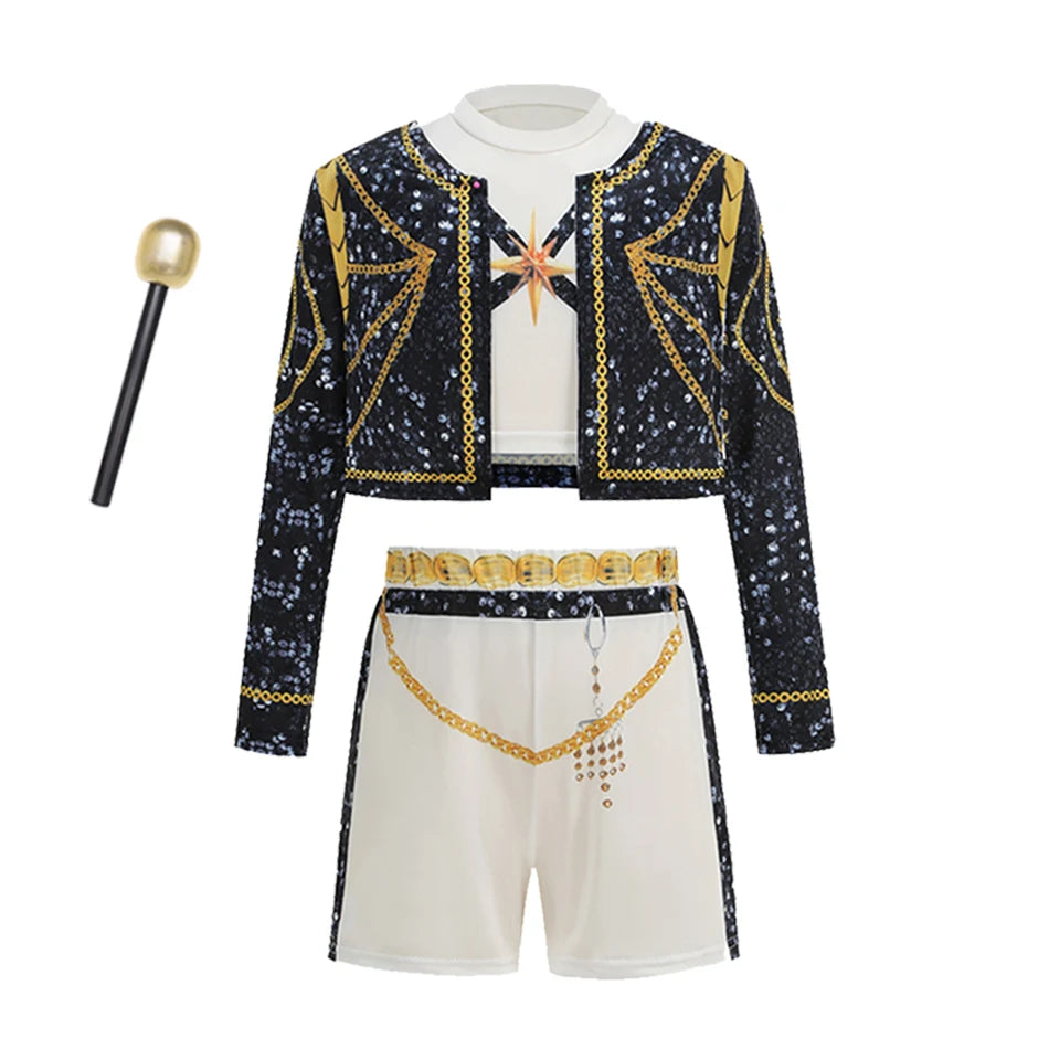 Disfraz de Halloween para niña, ropa de espectáculo de moda de cantante Pop, puesta en escena, uniforme de vestir, disfraces de fiesta para espectáculo infantil, 3 uds.