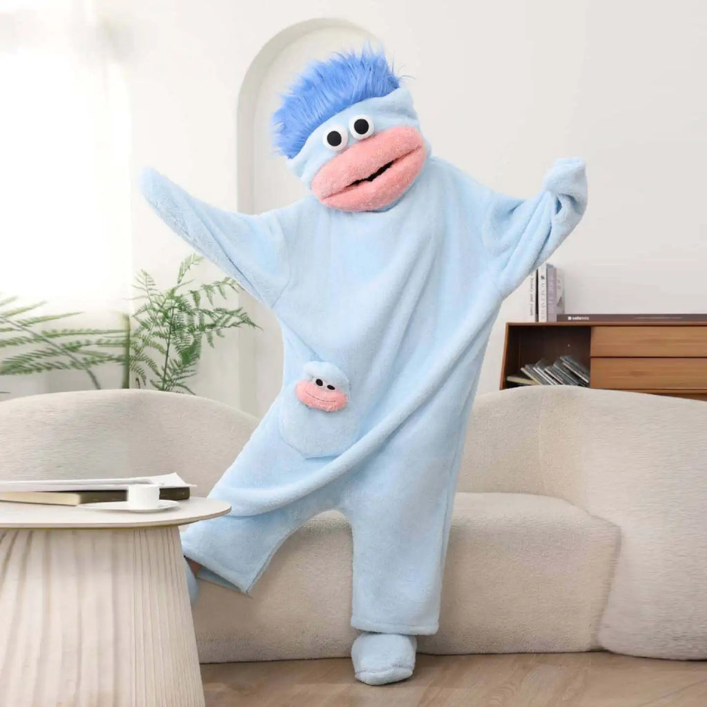 Cartoon Big Mouth Monster Cute Funny Onesie Pajamas For Kids New Autumn Winter Boys Girls Thickened Warm Coral Fleece Loungewear