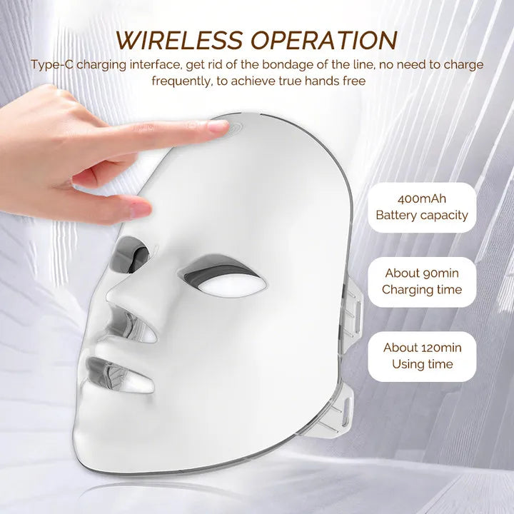 Máscara LED Facial recargable, máscara de belleza de fotones LED de 7 colores, rejuvenecimiento de la piel, estiramiento Facial en casa, blanqueamiento, cuidado de la piel, máscara de belleza